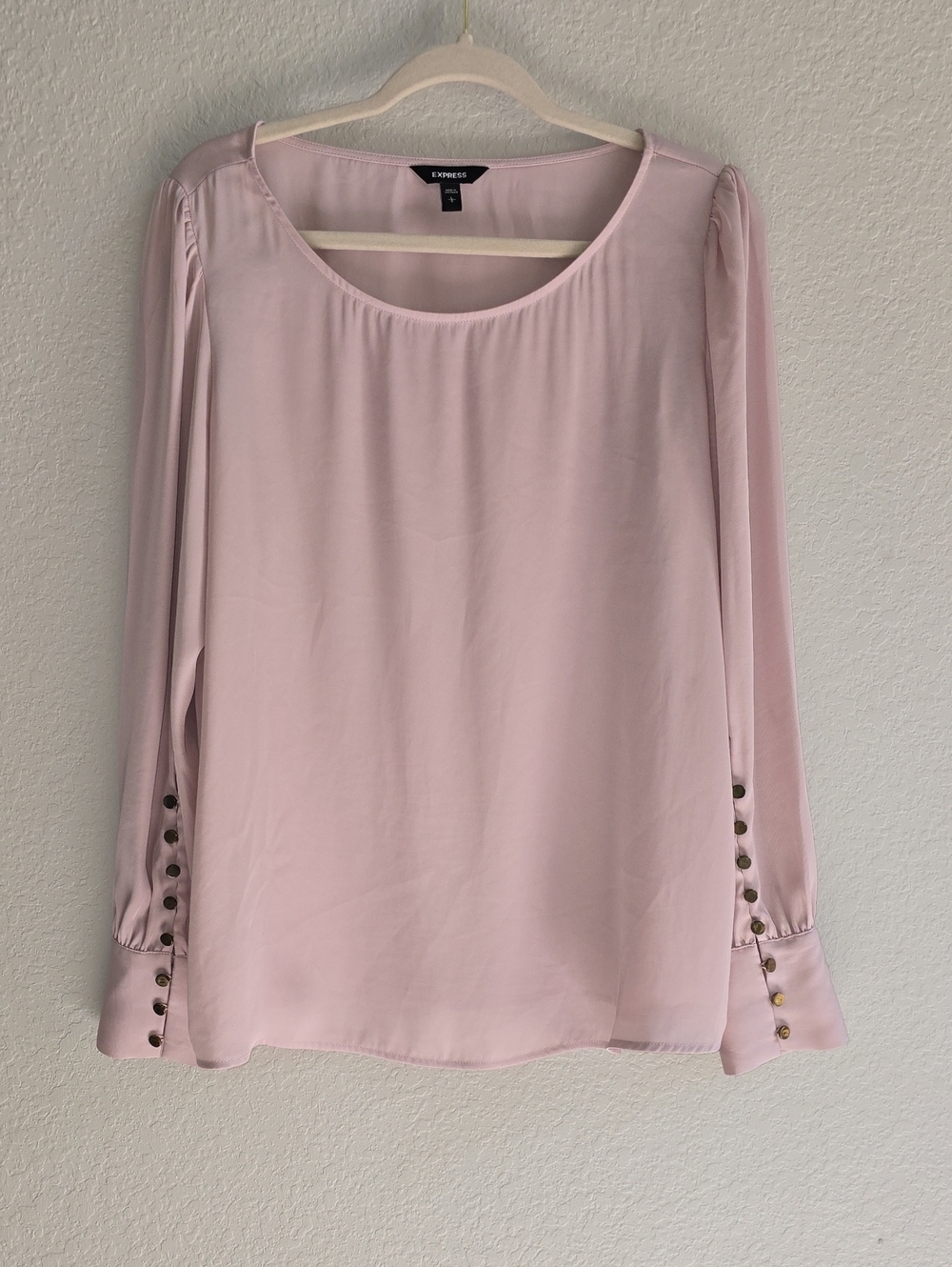 Express Women's Puff Sleeve Gold Button Cuff Blouse-Lg